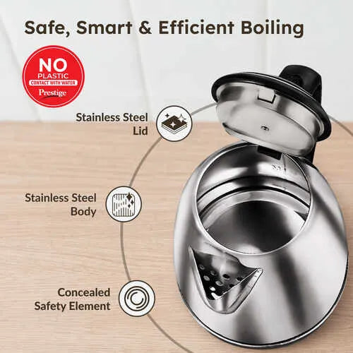 Prestige PKOSS 1.5L Stainless Steel Electric Kettle, Silver & Black (1350W)