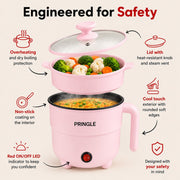 Pringle Fusion Multi-Cook Electric Kettle with Steamer, Pink (1.8L, 600W)