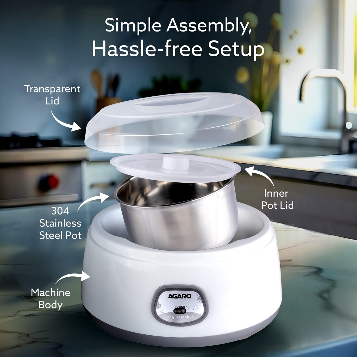 AGARO Classic Portable Yogurt Maker, Grey & White (1.2L)