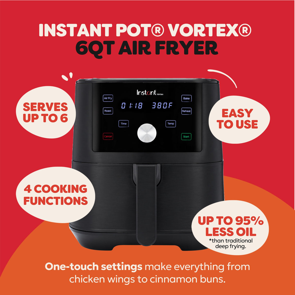 Instant Pot Vortex Air Fryer, Black (4L) (1700W)