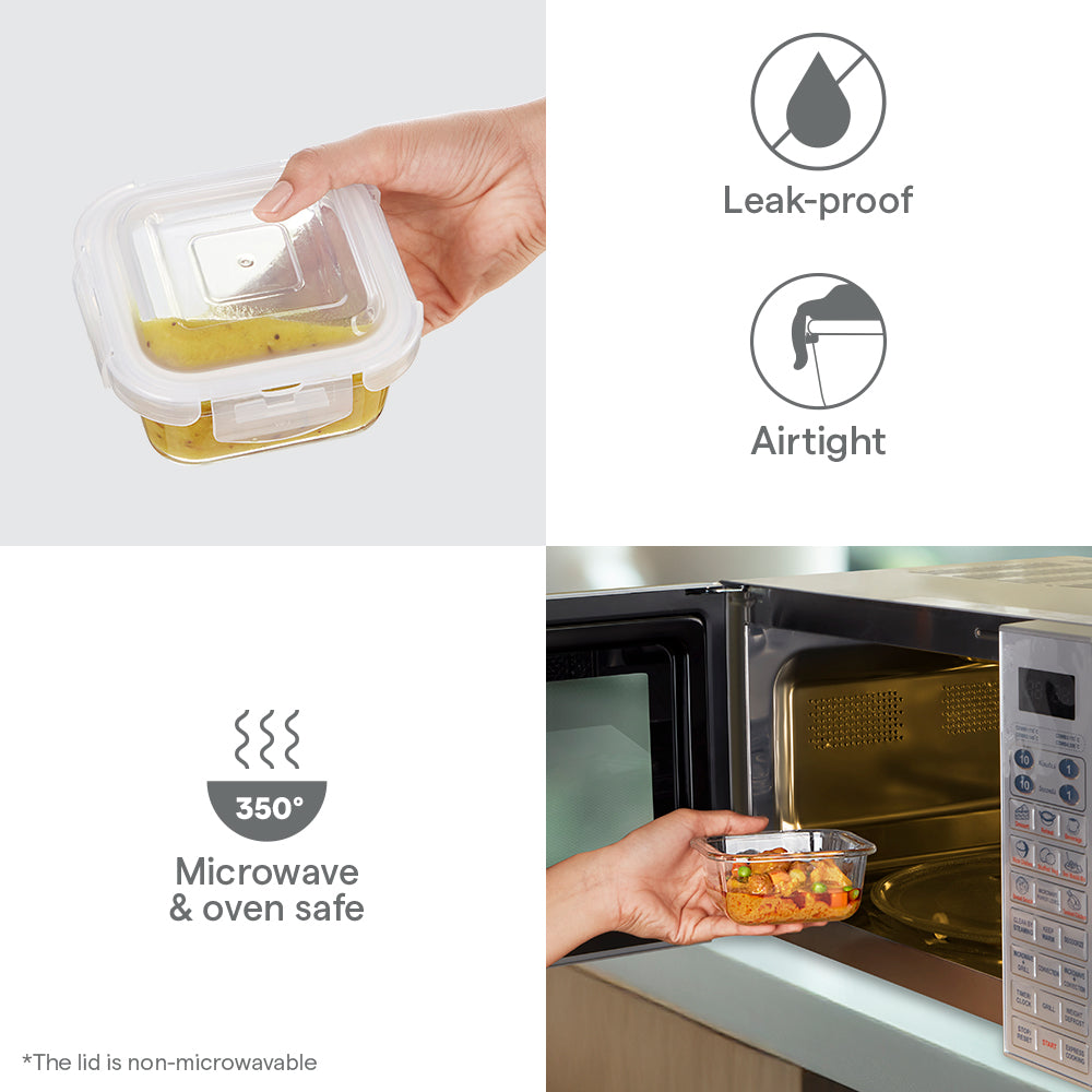 Borosil Klip N Store Square Glass Container (400 ml)