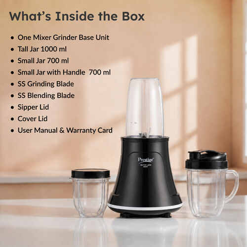 Prestige Nutri-Zen Mixer Grinder with 3 Polycarbonate Jars, Black (800W)