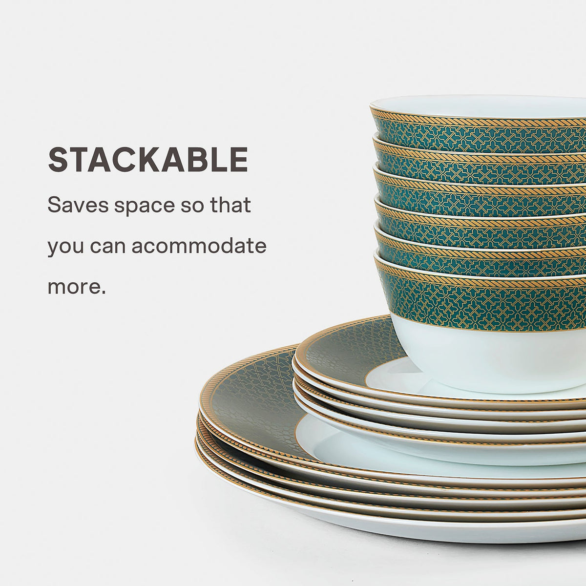 Cello Solitaire Emerald Opalware Dinner Set (35 Pieces)