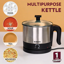 Borosil Omni Stainless Steel Multi-Purpose Electric Kettle, Silver & Black (1L, 600W)