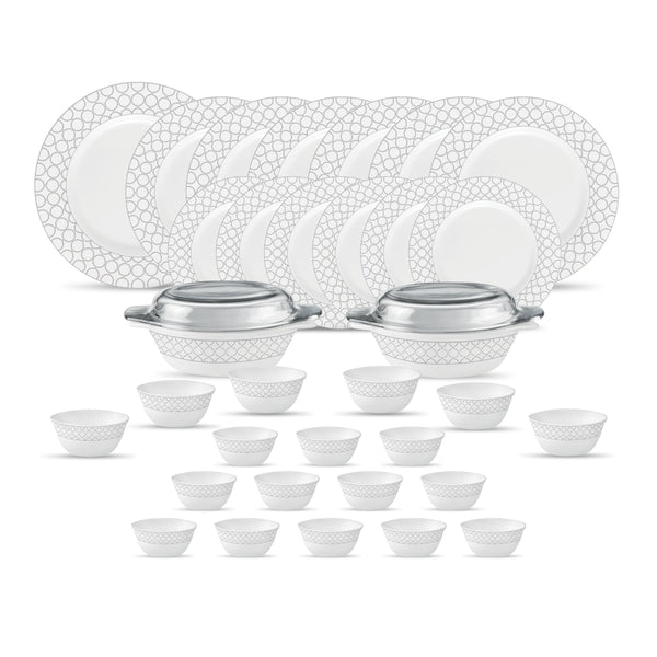 La Opala Diva Velvett Pearl Grey Opalware Dinner Set (35 Pieces)