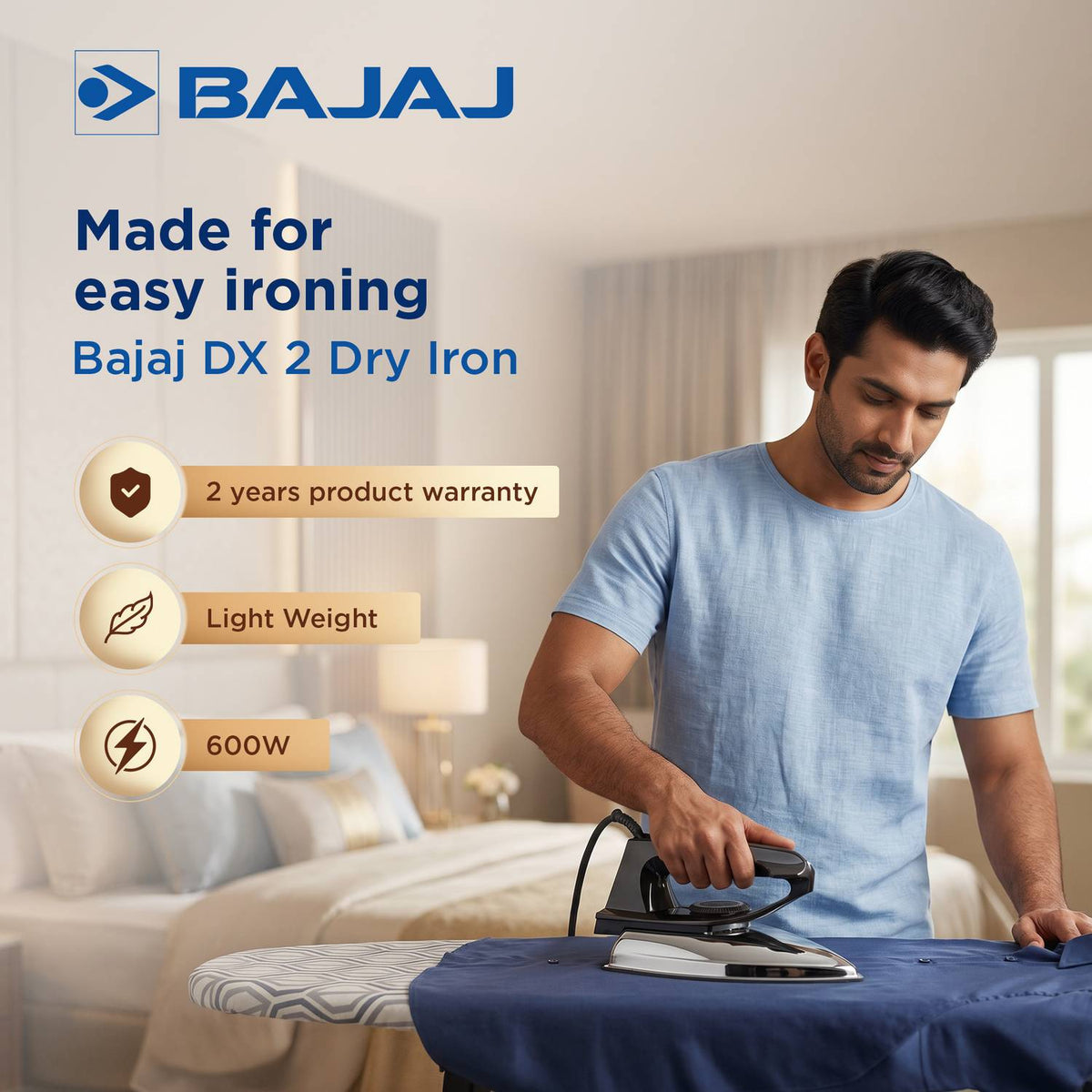 Bajaj DX2 Dry Iron, Black (660W)