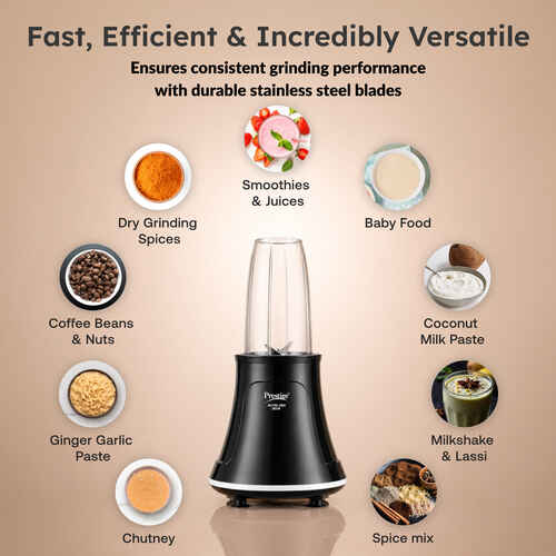 Prestige Nutri-Zen Mixer Grinder with 3 Polycarbonate Jars, Black (800W)