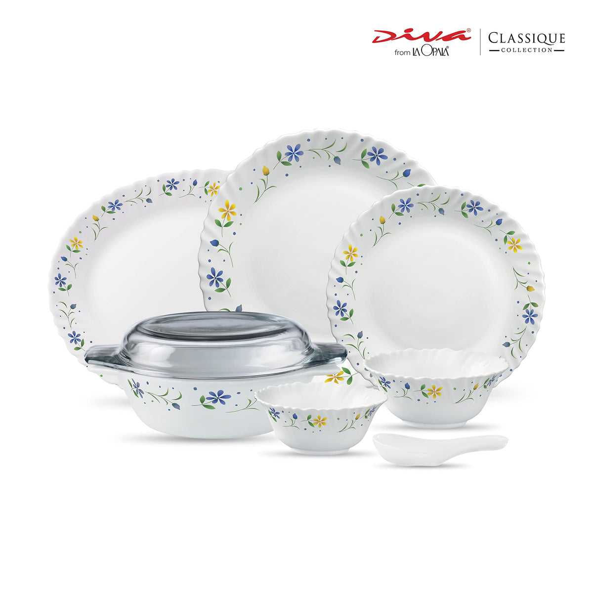 La Opala Diva Classique Twilight Bouquet Opalware Dinner Set (35 Pieces)