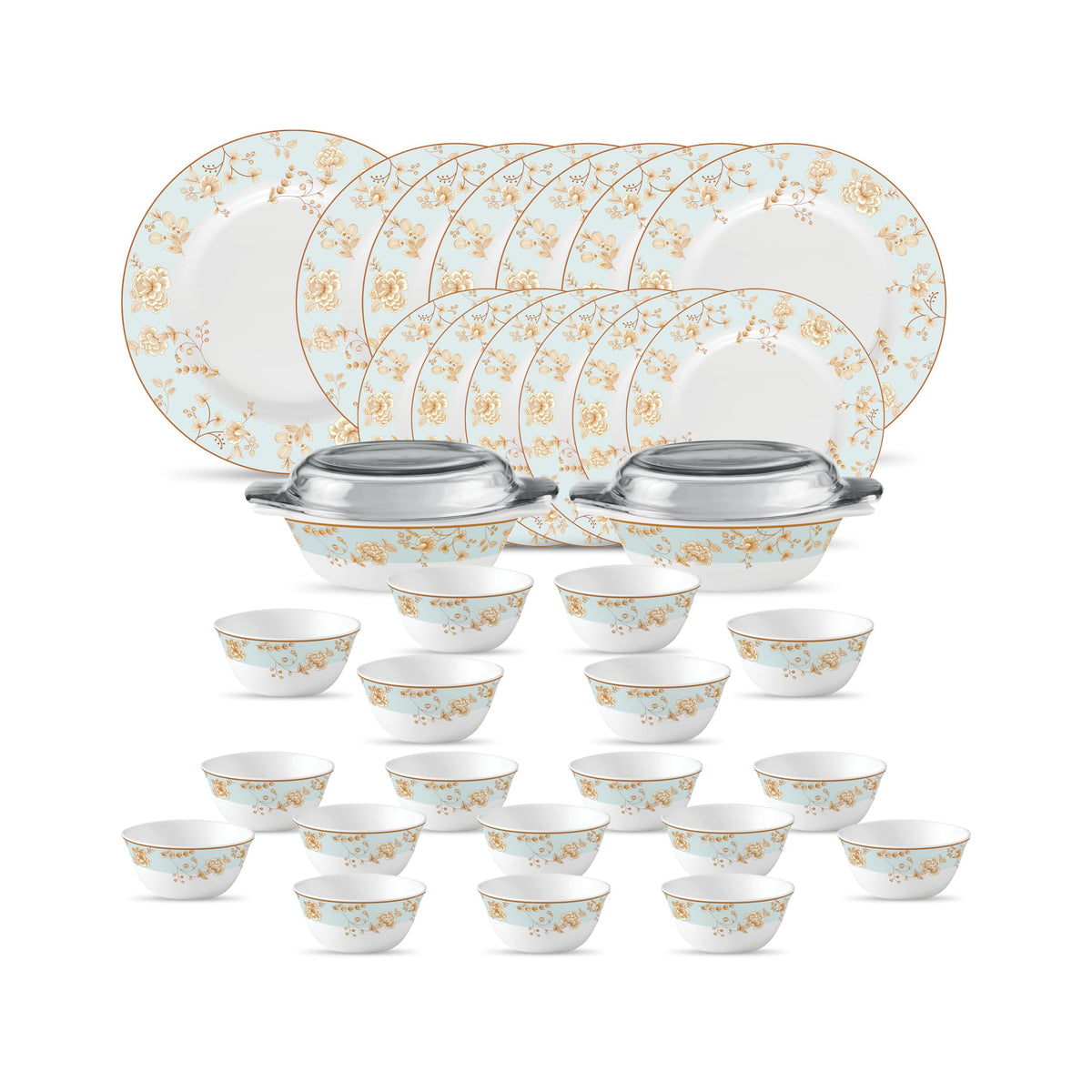 La Opala Diva Sovrana Medusa Gold Opalware Dinner Set (35 Pieces)