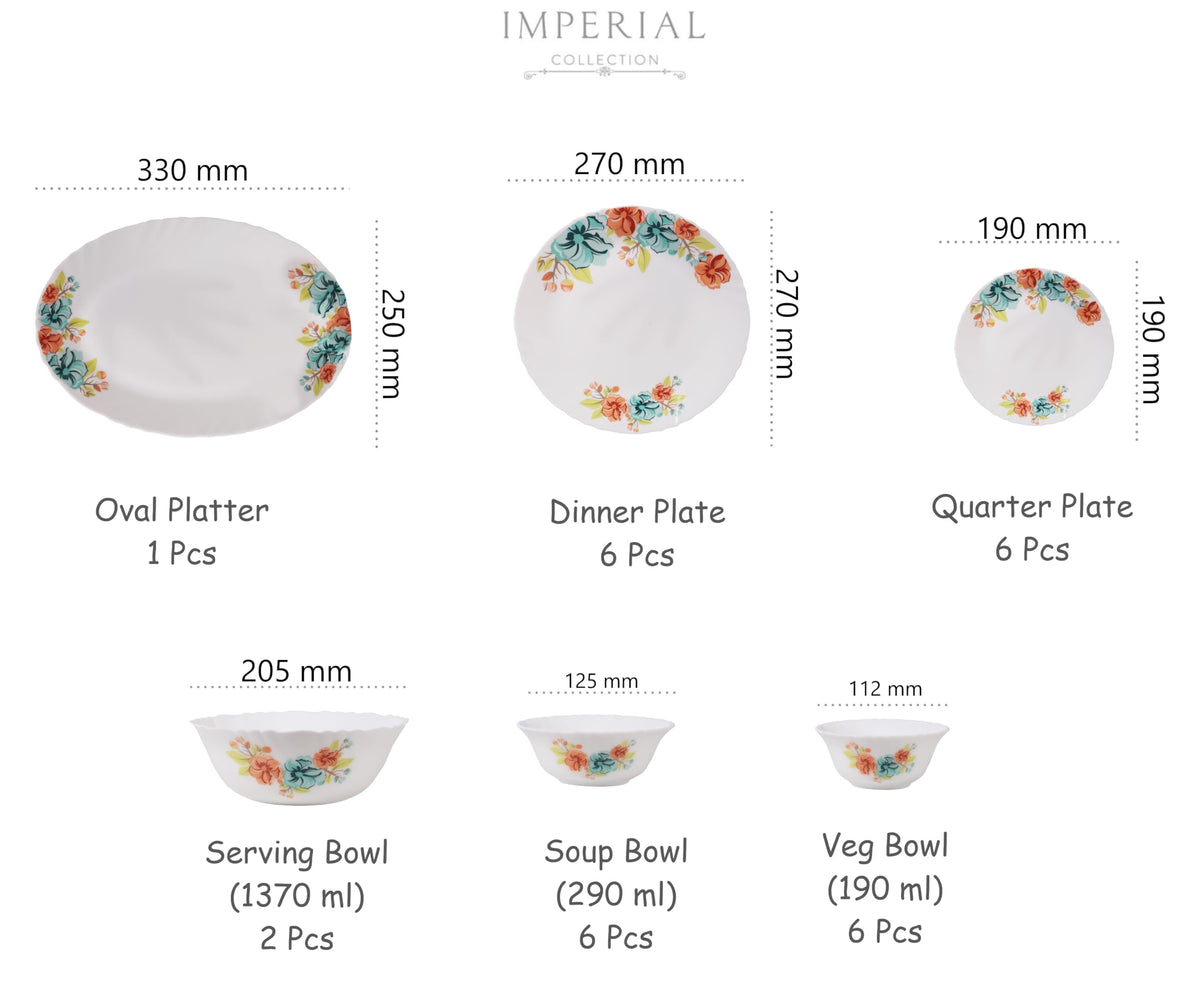 Cello Imperial Meadow Opalware Dinner Set (27 Pieces)
