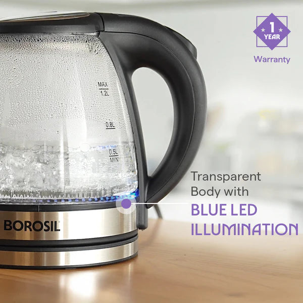Borosil Crystal 1.2L Electric Glass Kettle