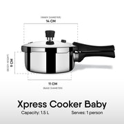 Stahl Xpress Pressure Cooker 1.5L Triply Stainless Steel Outer Lid Induction & Gas Compatible Premium Pressure Cooker