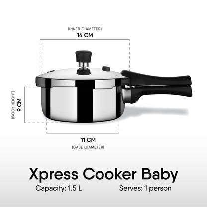 Stahl Xpress Pressure Cooker 1.5L Triply Stainless Steel Outer Lid Induction & Gas Compatible Premium Pressure Cooker