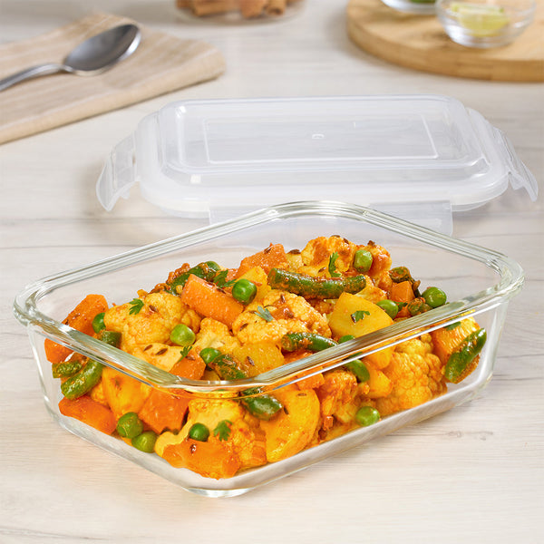 Borosil Klip N Store Rectangle Glass Container (1040 ml)
