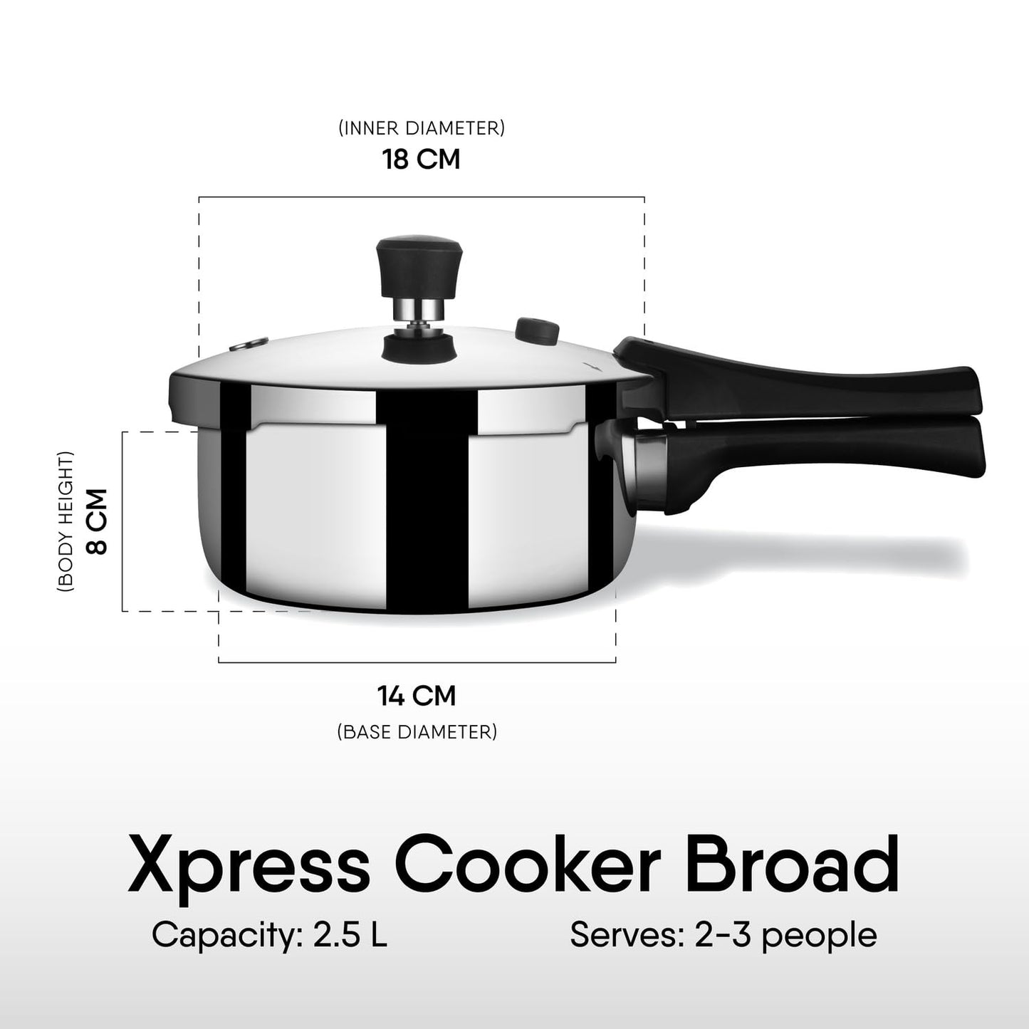 Stahl Xpress Triply Stainless Steel Pressure Cooker 2.5L Broad ISI Certified Induction & Gas Compatible