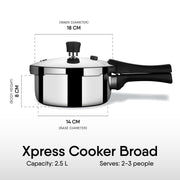 Stahl Xpress Triply Stainless Steel Pressure Cooker 2.5L Broad ISI Certified Induction & Gas Compatible