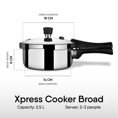 Stahl Xpress Triply Stainless Steel Pressure Cooker 2.5L Broad ISI Certified Induction & Gas Compatible