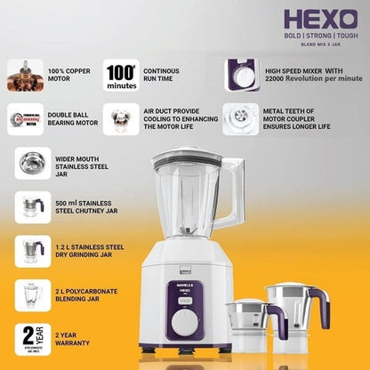 Hexo 1000W Mixer Grinder with 3 Jars