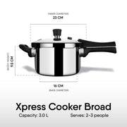 Stahl Triply Stainless Steel Versatil 3L Broad Pressure Cooker with Lid Induction & Gas Compatible  Inner Lid  Premium 3-Layer Stainless Steel Cooker