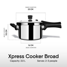 Stahl Triply Stainless Steel Versatil 3L Broad Pressure Cooker with Lid Induction & Gas Compatible  Inner Lid  Premium 3-Layer Stainless Steel Cooker