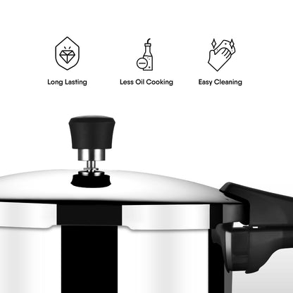 Stahl Triply Stainless Steel Versatil 3L Broad Pressure Cooker with Lid Induction & Gas Compatible  Inner Lid  Premium 3-Layer Stainless Steel Cooker