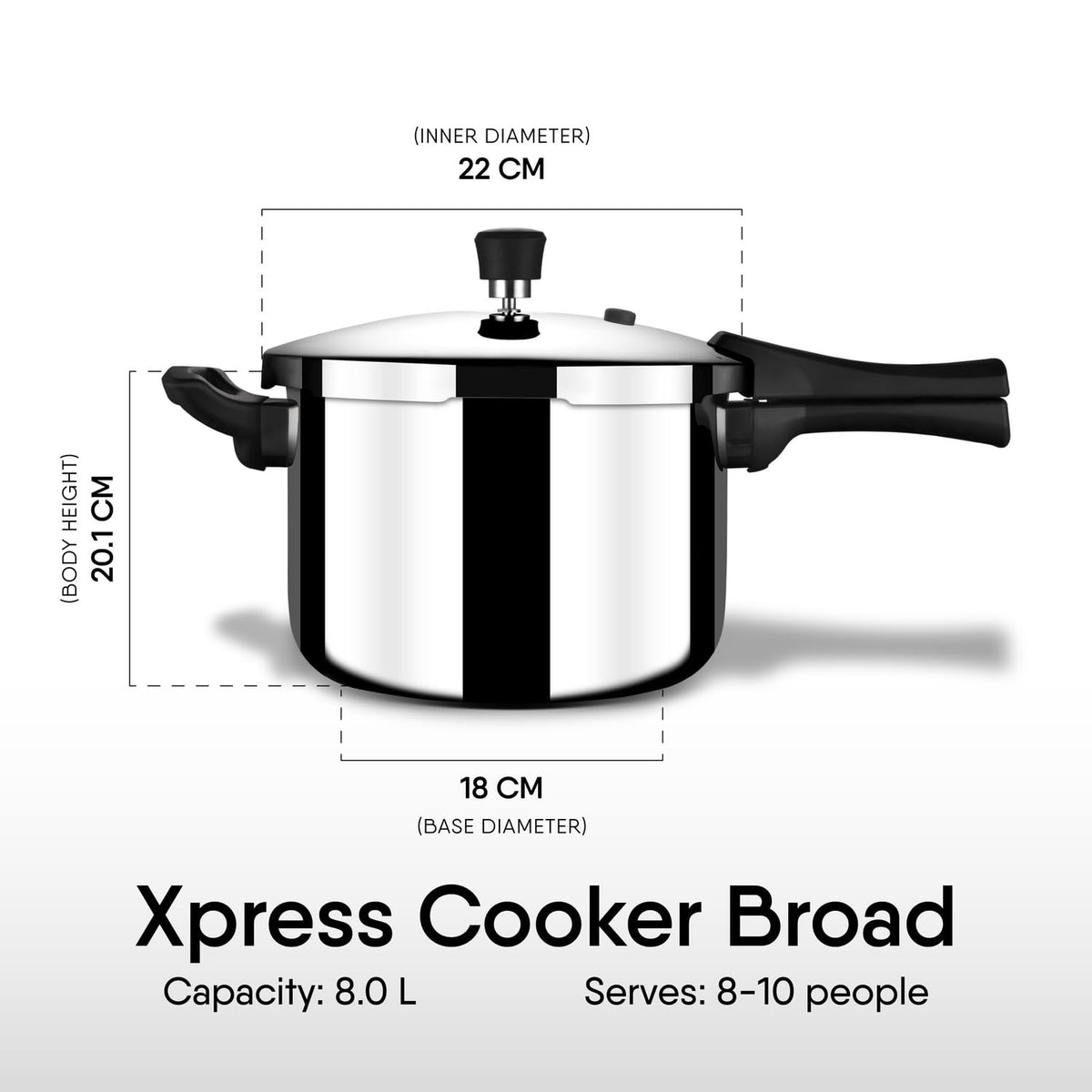 Stahl Xpress 8 Litre Triply Stainless Steel Outer Lid Pressure Cooker ISI Certified Induction Compatible Serves 8–10