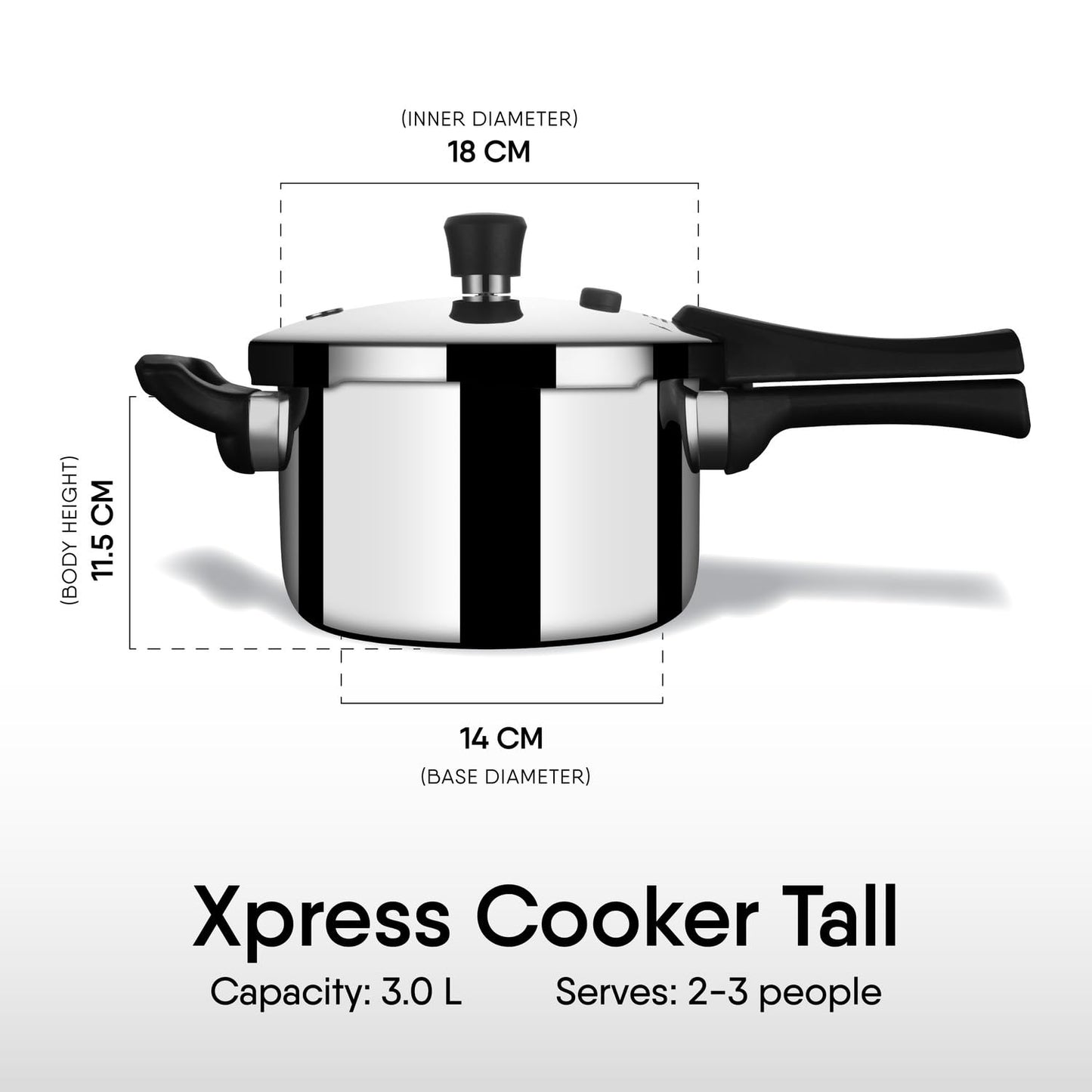 Stahl Xpress Triply Stainless Steel Pressure Cooker 3L Tall ISI Certified Induction & Gas Compatible