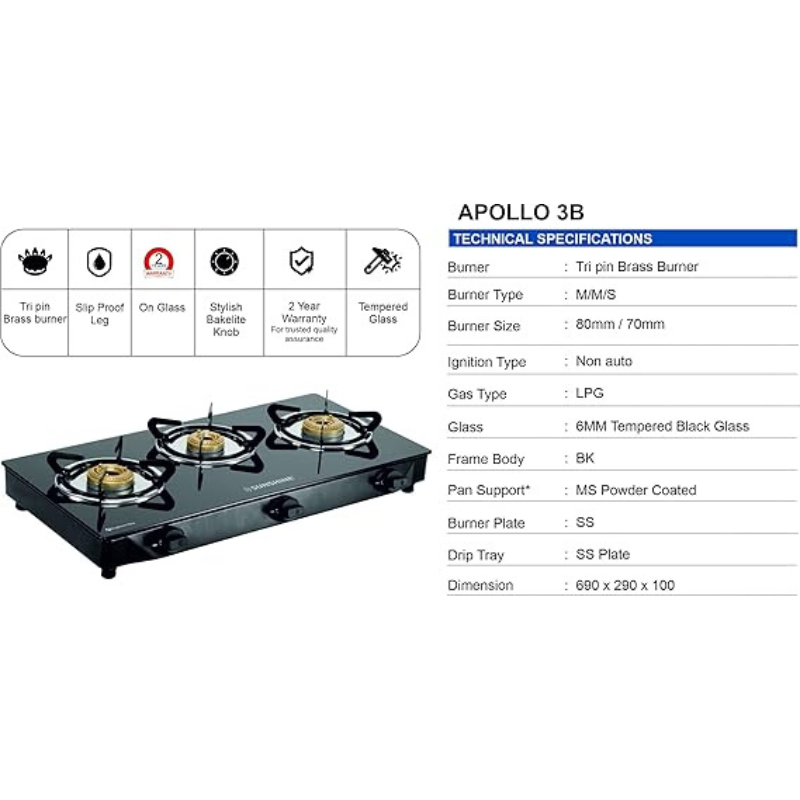Sunshine Apollo 3 Burner Gas Stove