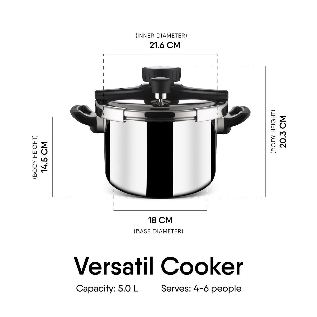 Stahl Triply Stainless Steel Versatil 5L Pressure Cooker with Lid Induction & Gas Compatible Inner Lid Premium 3-Layer Stainless Steel Cooker