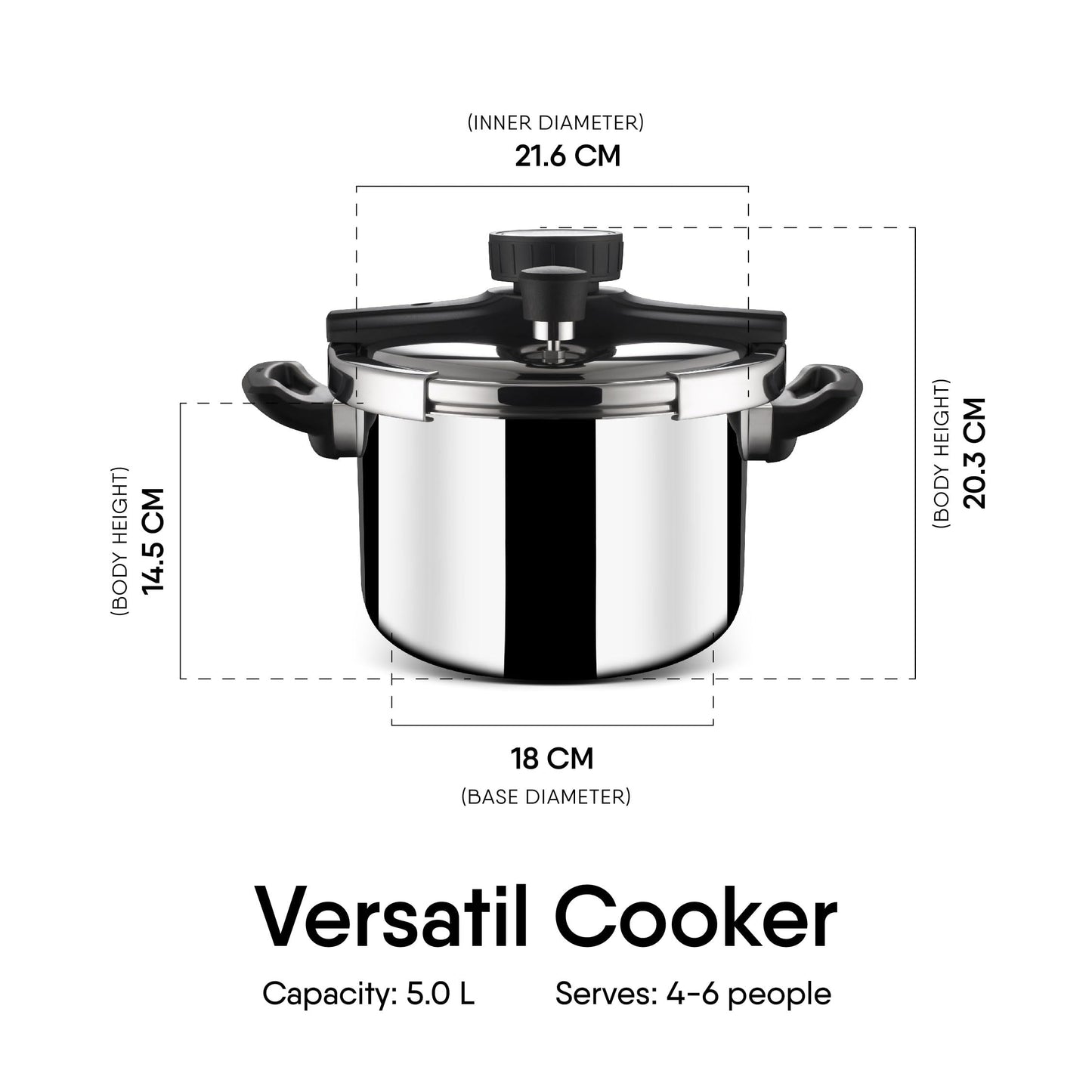 Stahl Triply Stainless Steel Versatil 5L Pressure Cooker with Lid Induction & Gas Compatible Inner Lid Premium 3-Layer Stainless Steel Cooker