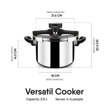 Stahl Triply Stainless Steel Versatil 5L Pressure Cooker with Lid Induction & Gas Compatible Inner Lid Premium 3-Layer Stainless Steel Cooker