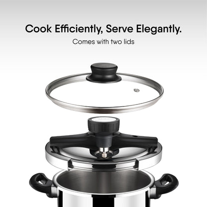 Stahl Triply Stainless Steel Versatil 5L Pressure Cooker with Lid Induction & Gas Compatible Inner Lid Premium 3-Layer Stainless Steel Cooker