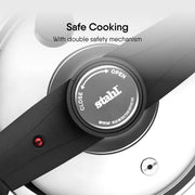 Stahl Triply Stainless Steel Versatil 5L Pressure Cooker with Lid Induction & Gas Compatible Inner Lid Premium 3-Layer Stainless Steel Cooker