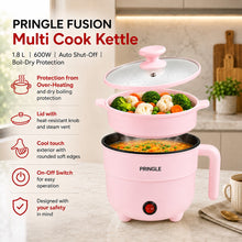 Pringle Fusion Multi-Cook Electric Kettle with Steamer, Pink (1.8L, 600W)