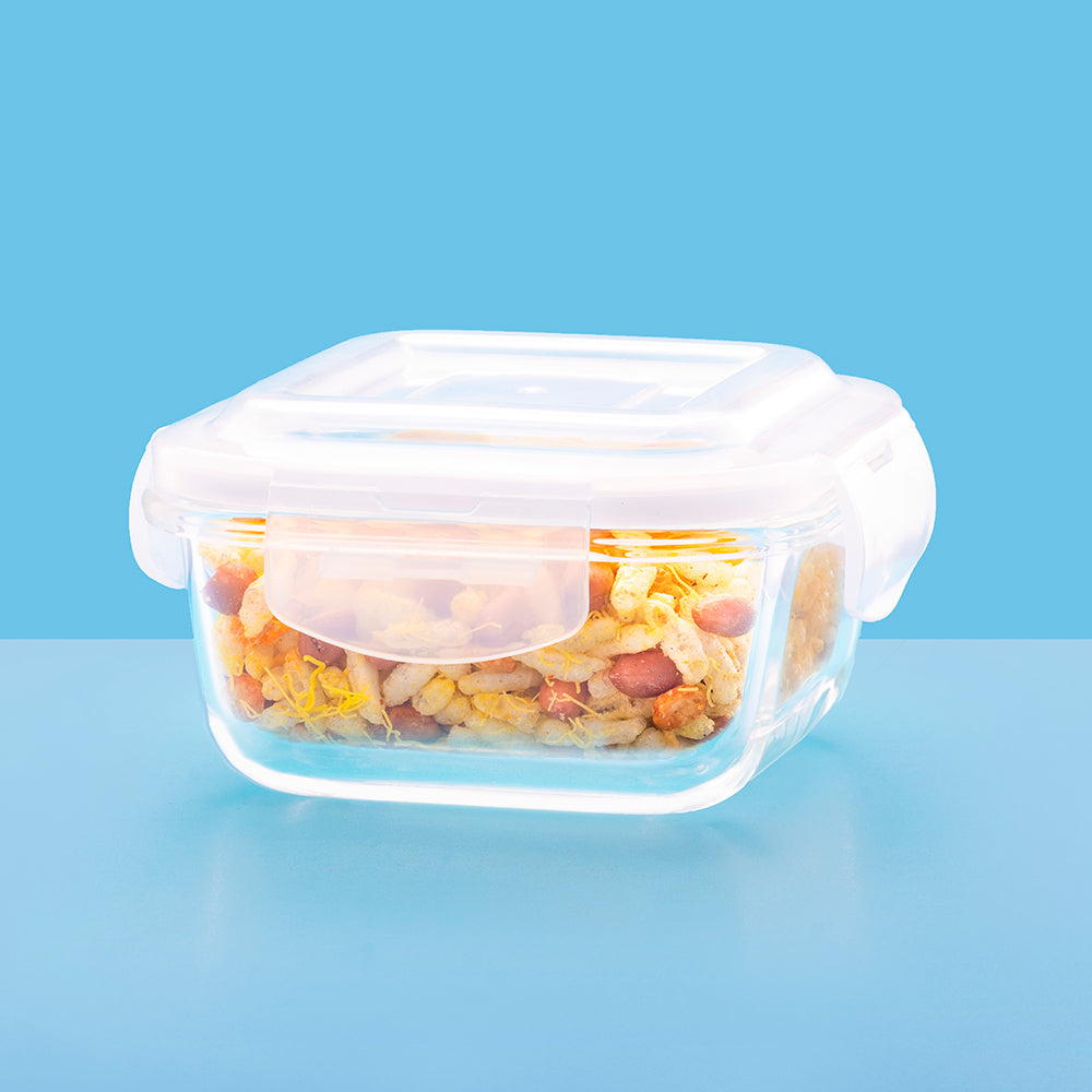 Borosil Klip N Store Square Glass Container (320 ml)