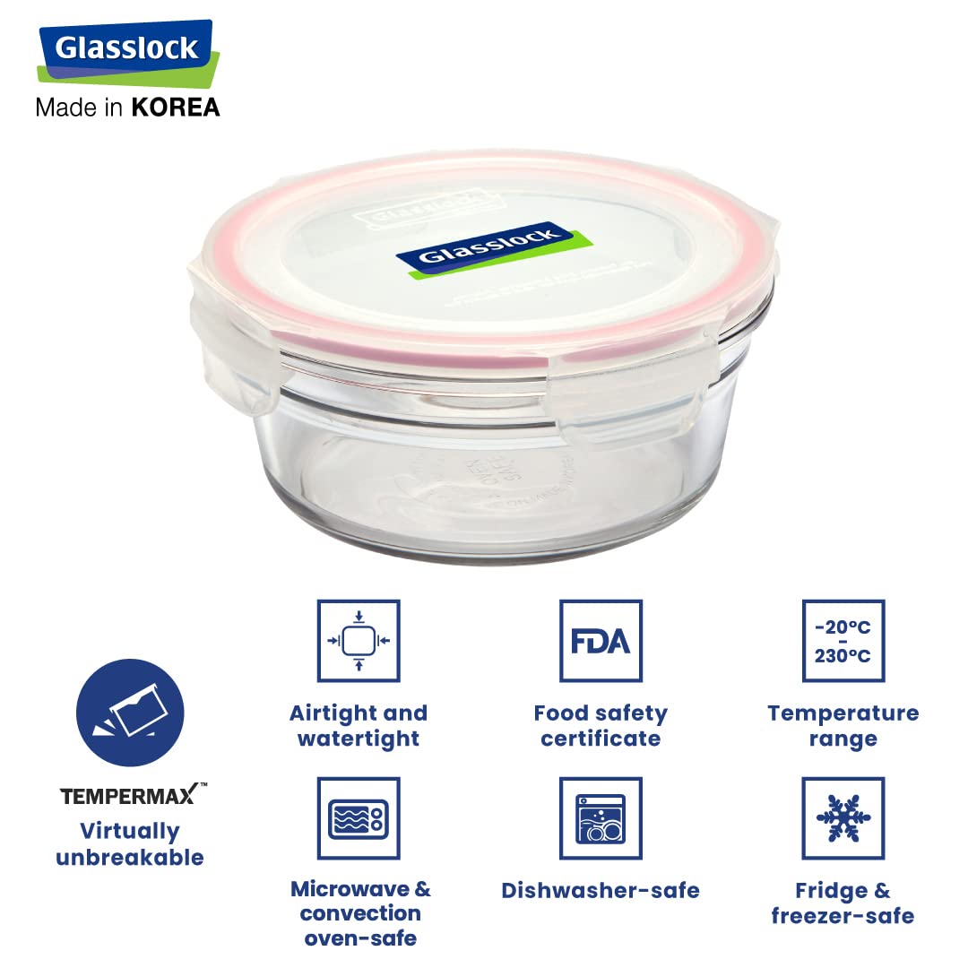Glasslock Ring Taper Round Glass Container (450 ml)