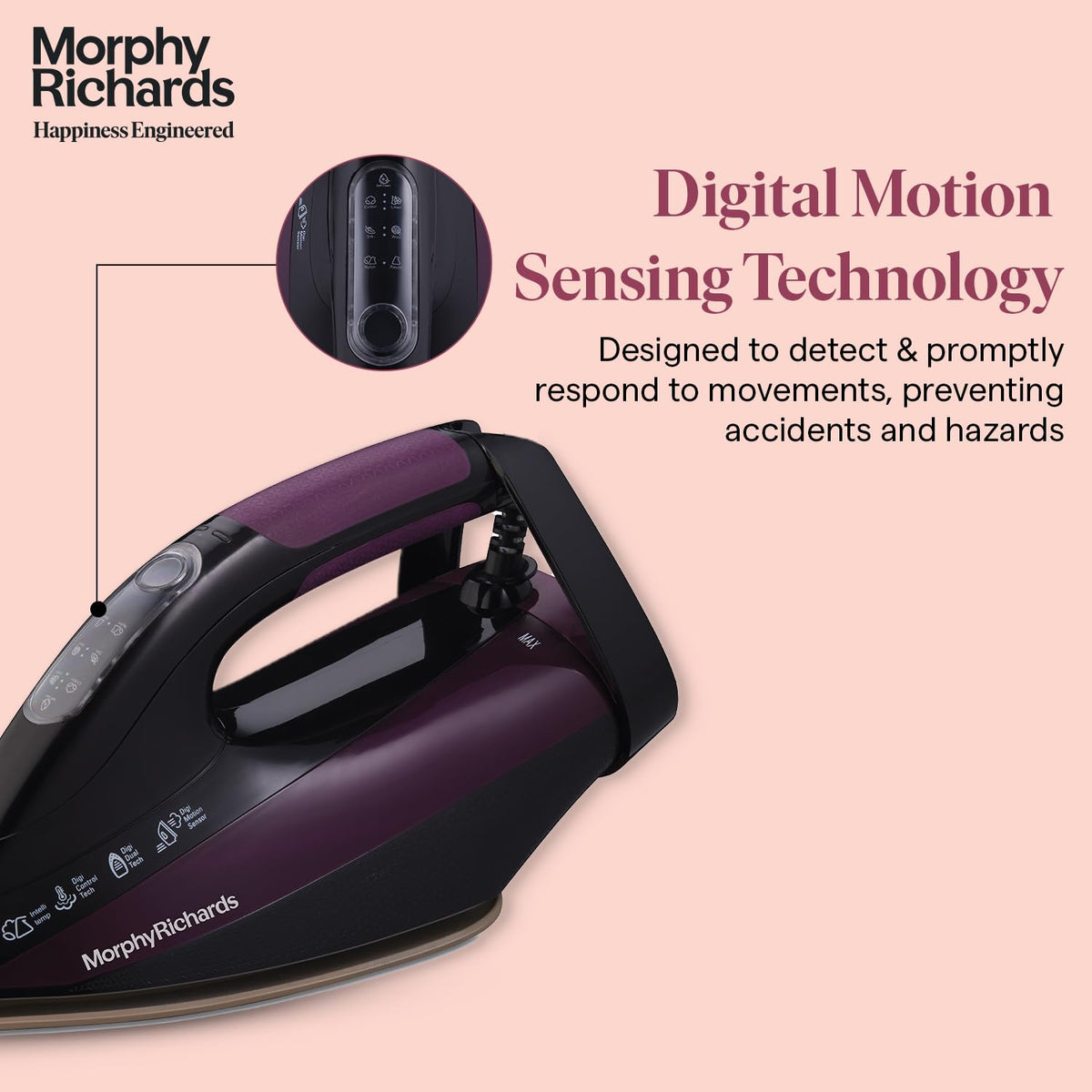 Morphy Richards Intellitemp Smart Steam Iron, Sage Purple & Black (2400W)