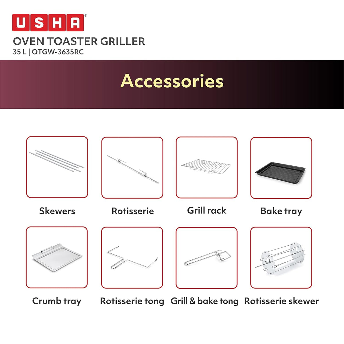 Usha OTGW-3635RC Oven Toaster Griller (35L, 1600W)