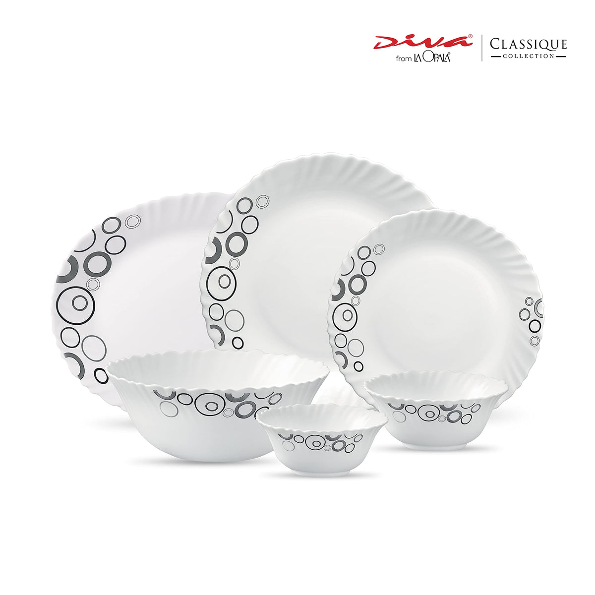 La Opala Diva Classique Misty Drops Opalware Dinner Set (27 Pieces)