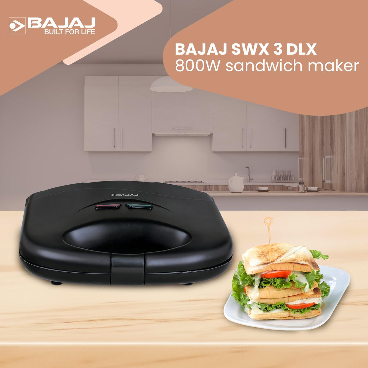 Bajaj SWX3 Deluxe Sandwich Toaster, Black (800W)