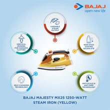 Bajaj Majesty MX25 Steam Iron, White/Yellow (1250W)