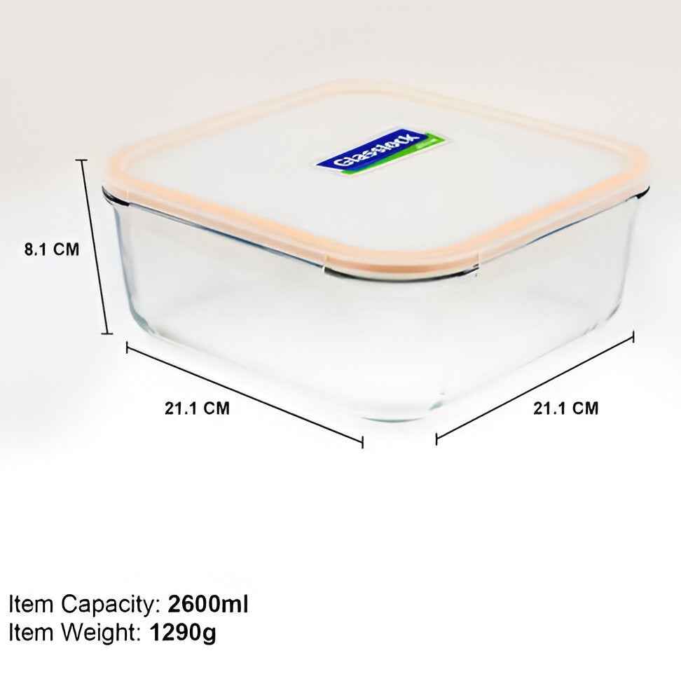 Glasslock Classic Square Glass Container (2600 ml)