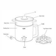 Glen Multi Cook Electric Kettle with Steamer, Silver & Black (1.5L, 600W)
