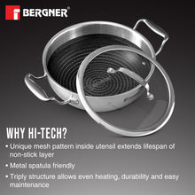 Bergner Hi-Tech Prism Kadai with Glass Lid (1.5L, 20 cm)