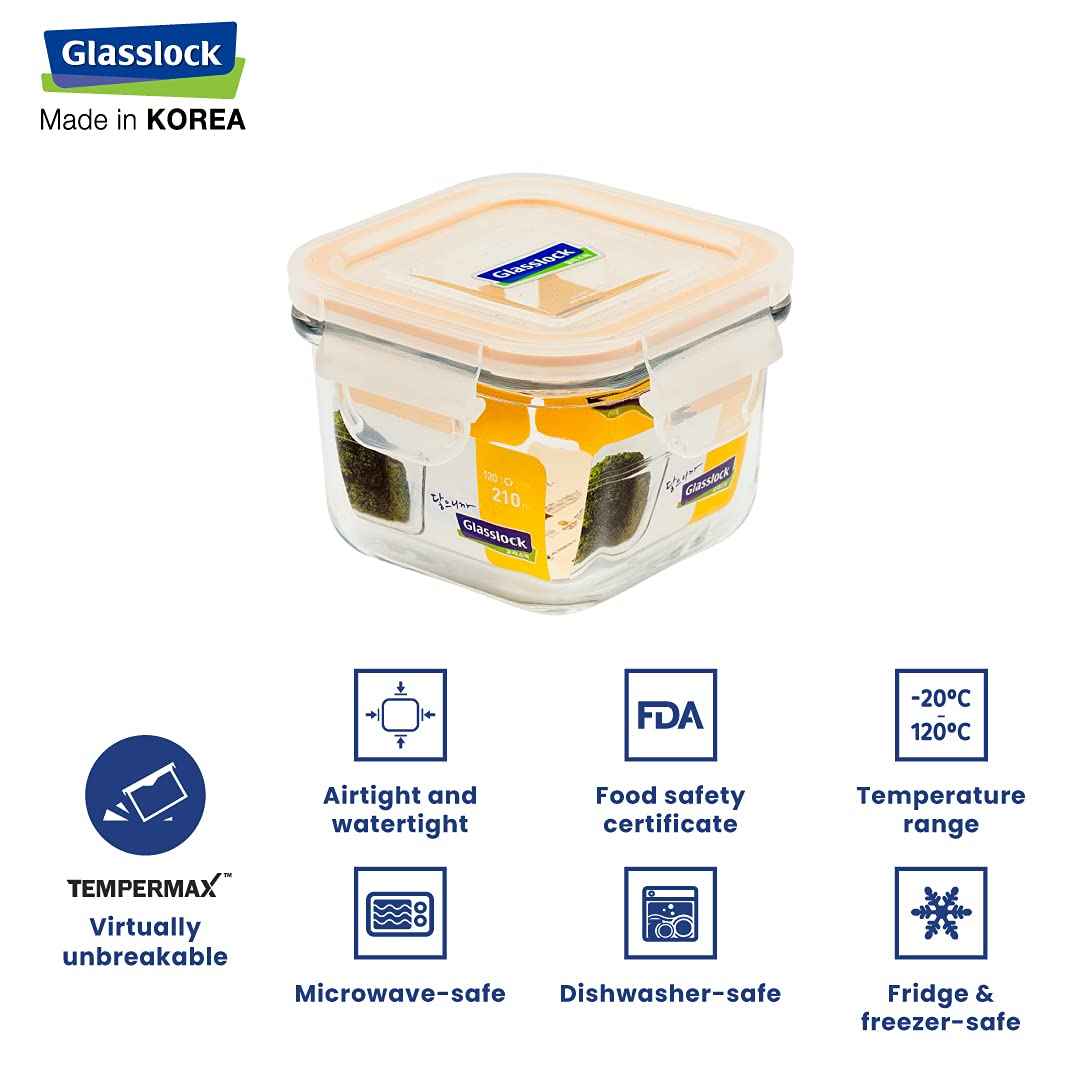 Glasslock Classic Square Glass Container (210 ml)