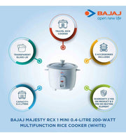 Bajaj Majesty RCX1 Mini Rice Cooker, White (400ml) (200W)