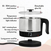 Borosil Omni Stainless Steel Multi-Purpose Electric Kettle, Silver & Black (1L, 600W)