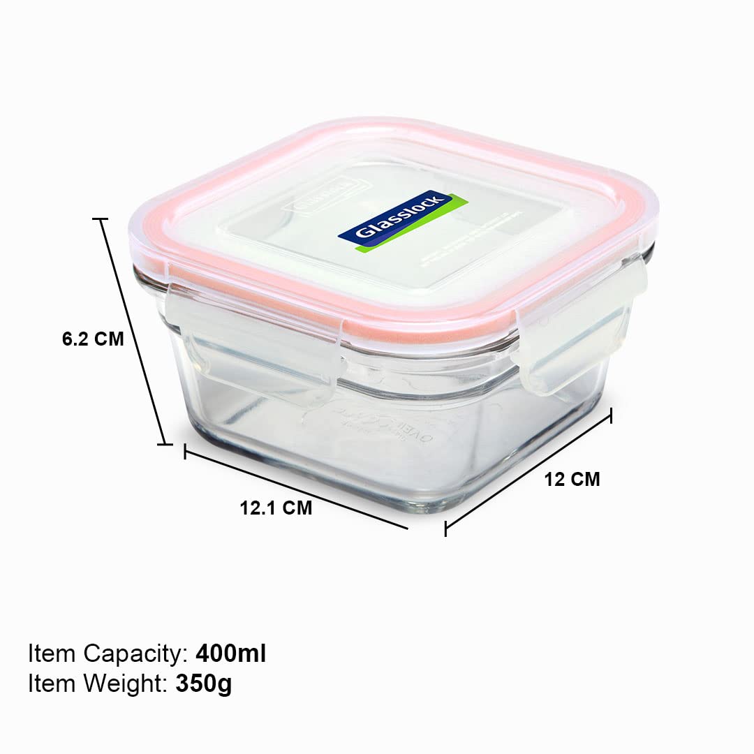 Glasslock Ring Taper Square Glass Container (400 ml)
