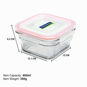 Glasslock Ring Taper Square Glass Container (400 ml)
