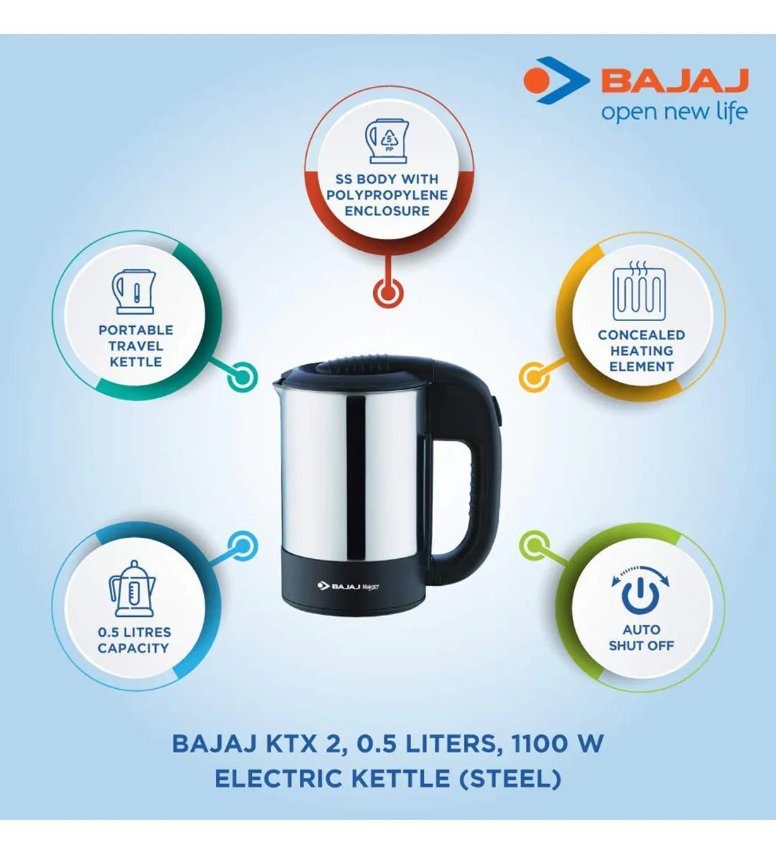 Bajaj KTX-2 Electric Travel Kettle (0.5L) (1100W)
